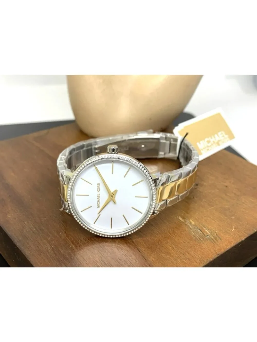 Michael Kors Womens Watch MK1041 Quartz White Dial Two Tone Stainless Steel 32mm